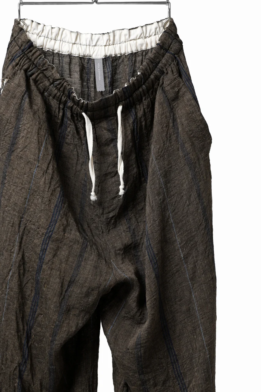 YUTA MATSUOKA buggy trousers / natural wrinkles linen (dark brown stripe) - Image 18