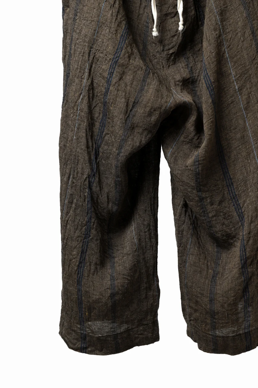 YUTA MATSUOKA buggy trousers / natural wrinkles linen (dark brown stripe) - Image 19