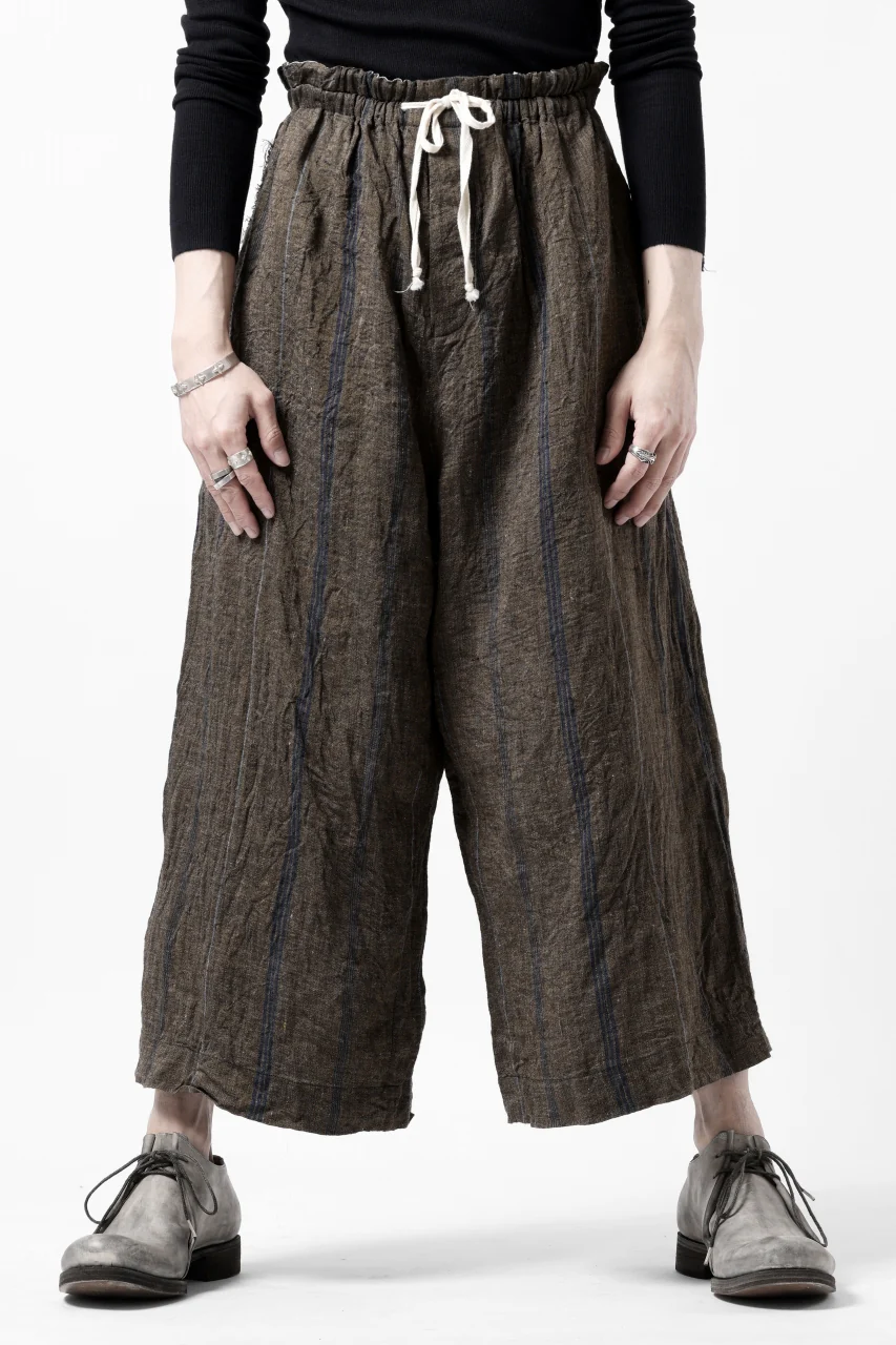 YUTA MATSUOKA buggy trousers / natural wrinkles linen (dark brown stripe) - Image 2