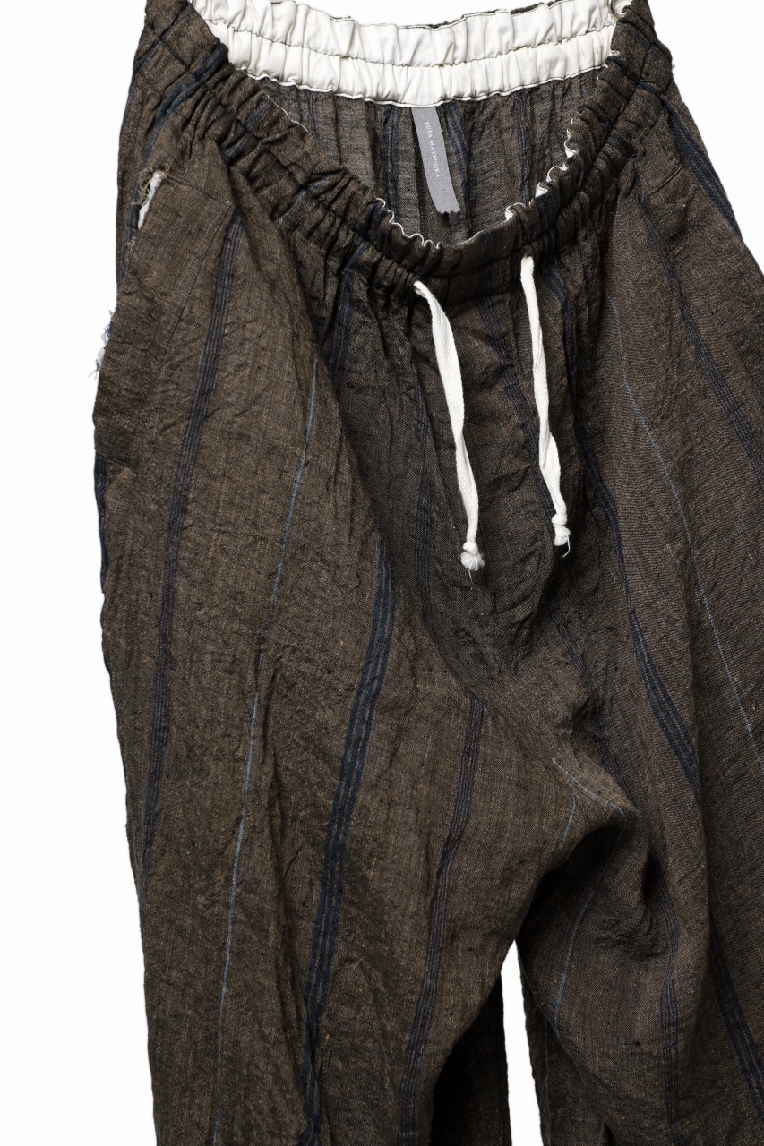 YUTA MATSUOKA buggy trousers / natural wrinkles linen (dark brown stripe) - Image 20