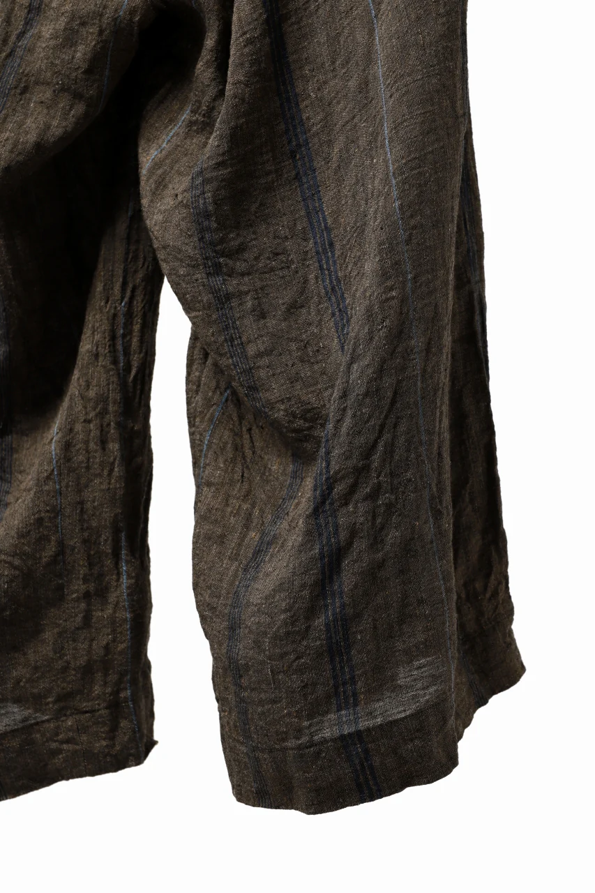 YUTA MATSUOKA buggy trousers / natural wrinkles linen (dark brown stripe) - Image 21