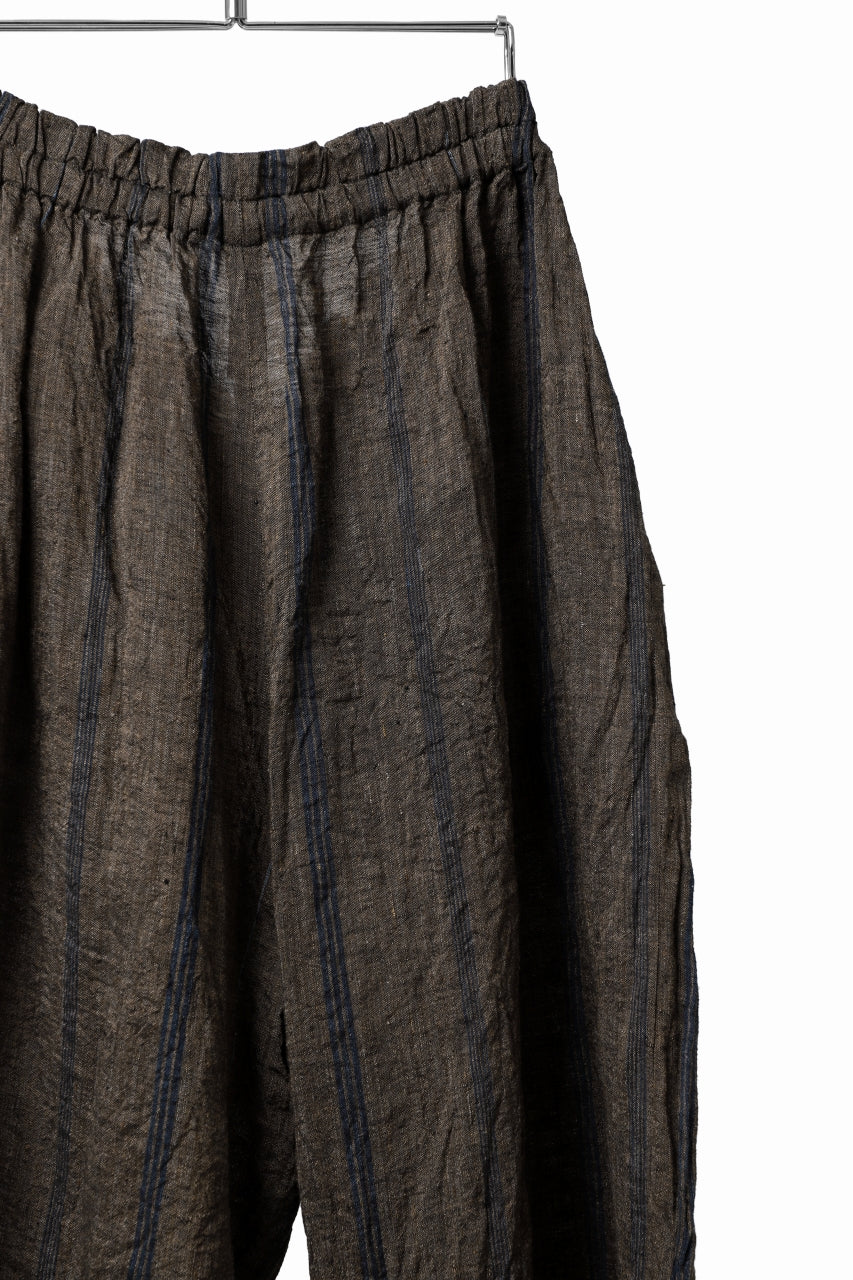 YUTA MATSUOKA buggy trousers / natural wrinkles linen (dark brown stripe) - Image 22