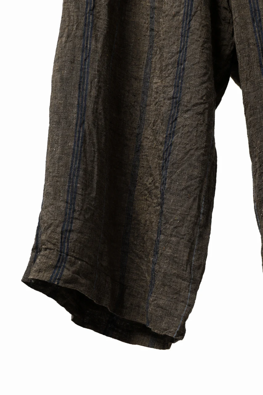YUTA MATSUOKA buggy trousers / natural wrinkles linen (dark brown stripe) - Image 23