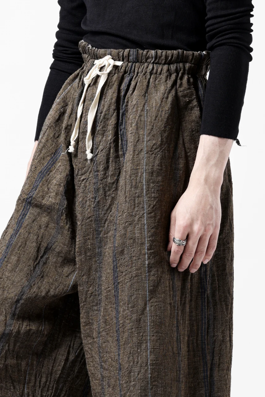 YUTA MATSUOKA buggy trousers / natural wrinkles linen (dark brown stripe) - Image 24