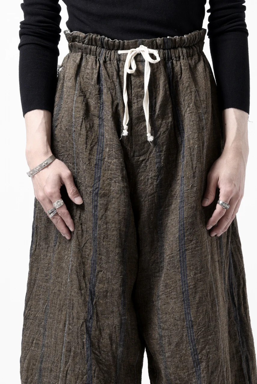 YUTA MATSUOKA buggy trousers / natural wrinkles linen (dark brown stripe) - Image 28