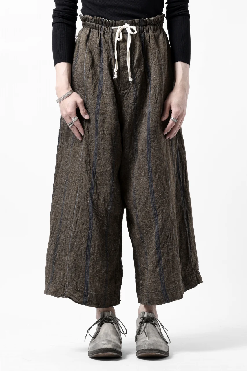 YUTA MATSUOKA buggy trousers / natural wrinkles linen (dark brown stripe) - Image 3