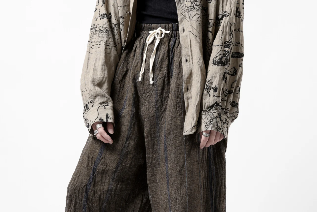 YUTA MATSUOKA buggy trousers / natural wrinkles linen (dark brown stripe) - Image 34