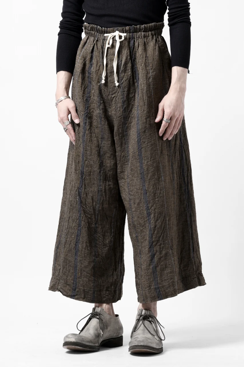 YUTA MATSUOKA buggy trousers / natural wrinkles linen (dark brown stripe) - Image 4