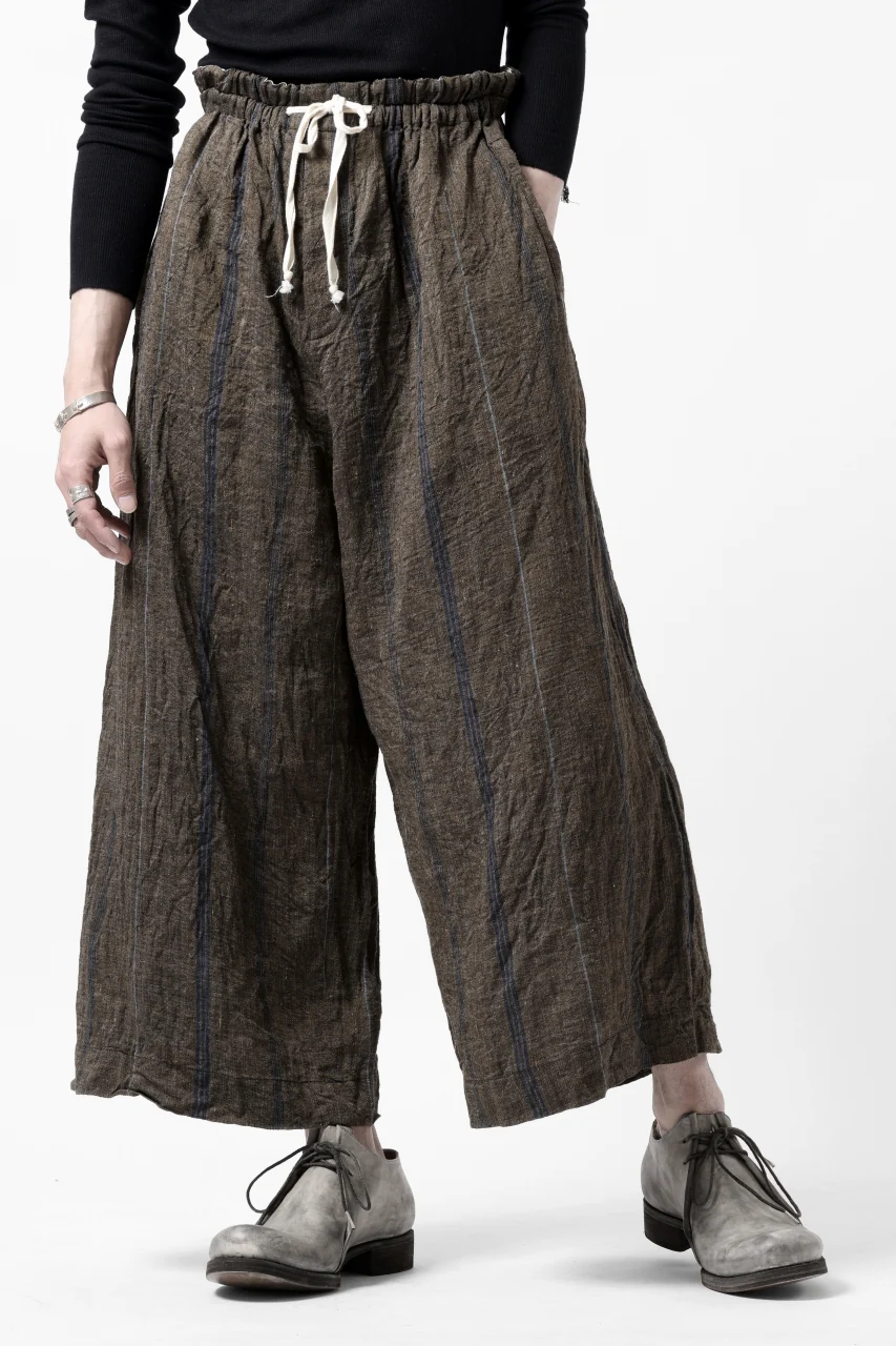 YUTA MATSUOKA buggy trousers / natural wrinkles linen (dark brown stripe) - Image 5