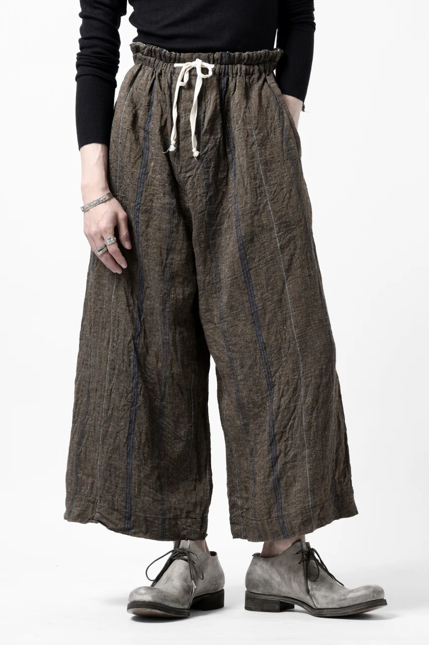 YUTA MATSUOKA buggy trousers / natural wrinkles linen (dark brown stripe) - Image 7