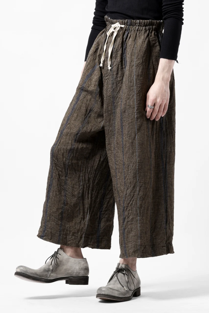 YUTA MATSUOKA buggy trousers / natural wrinkles linen (dark brown stripe) - Image 8
