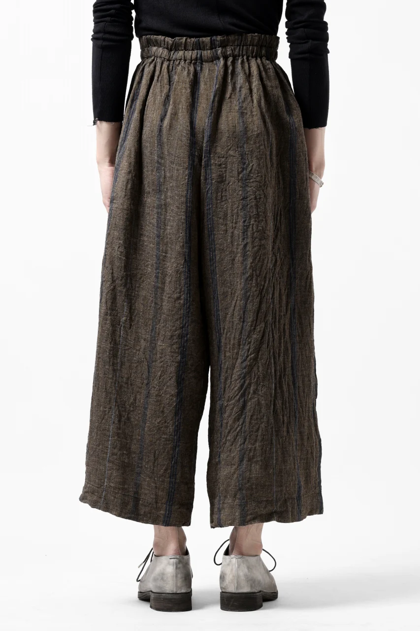 YUTA MATSUOKA buggy trousers / natural wrinkles linen (dark brown stripe) - Image 9