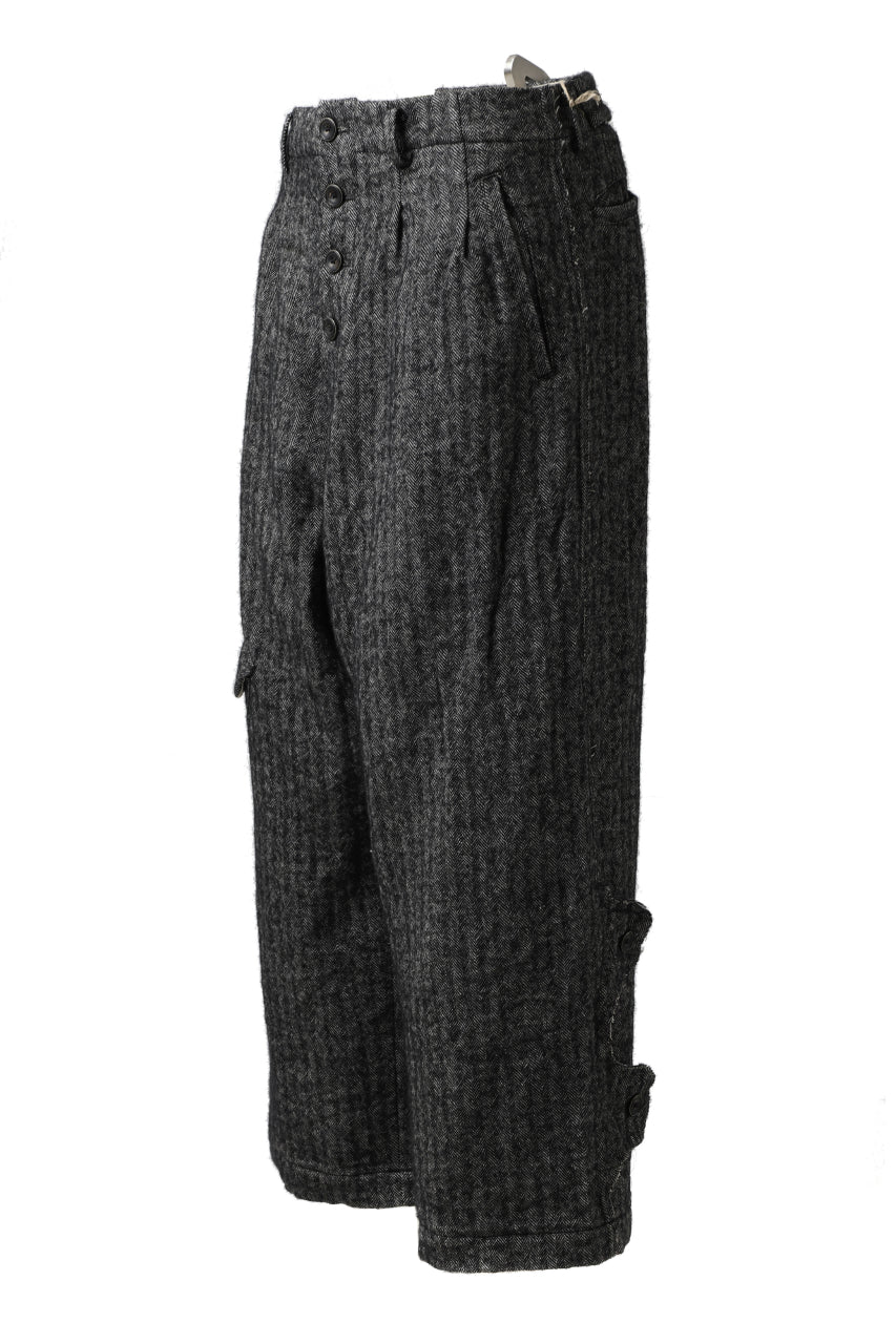 YUTA MATSUOKA buggy trousers / wool linen herringbone (charcoal grey) - Image 15