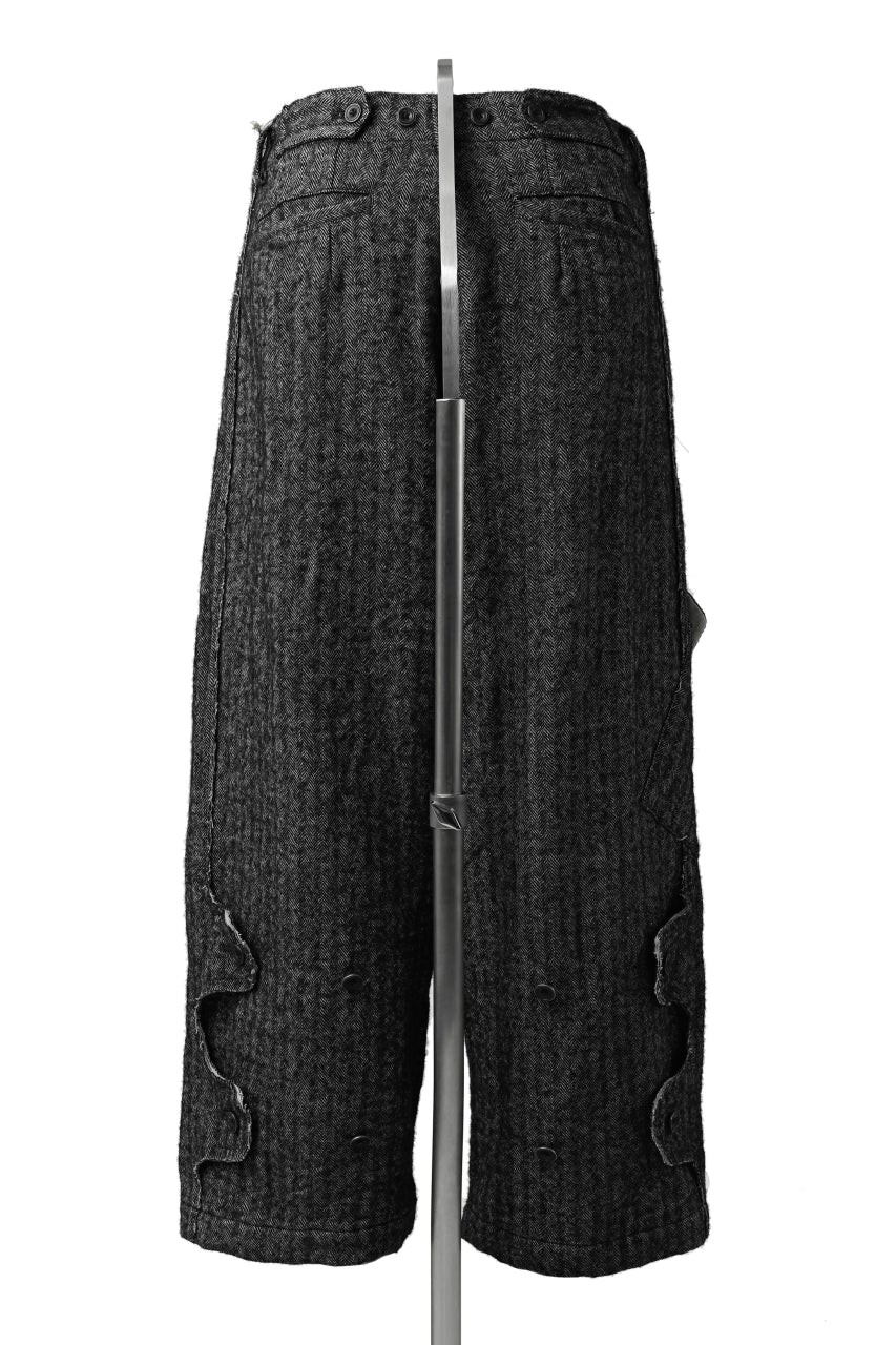 YUTA MATSUOKA buggy trousers / wool linen herringbone (charcoal grey) - Image 16