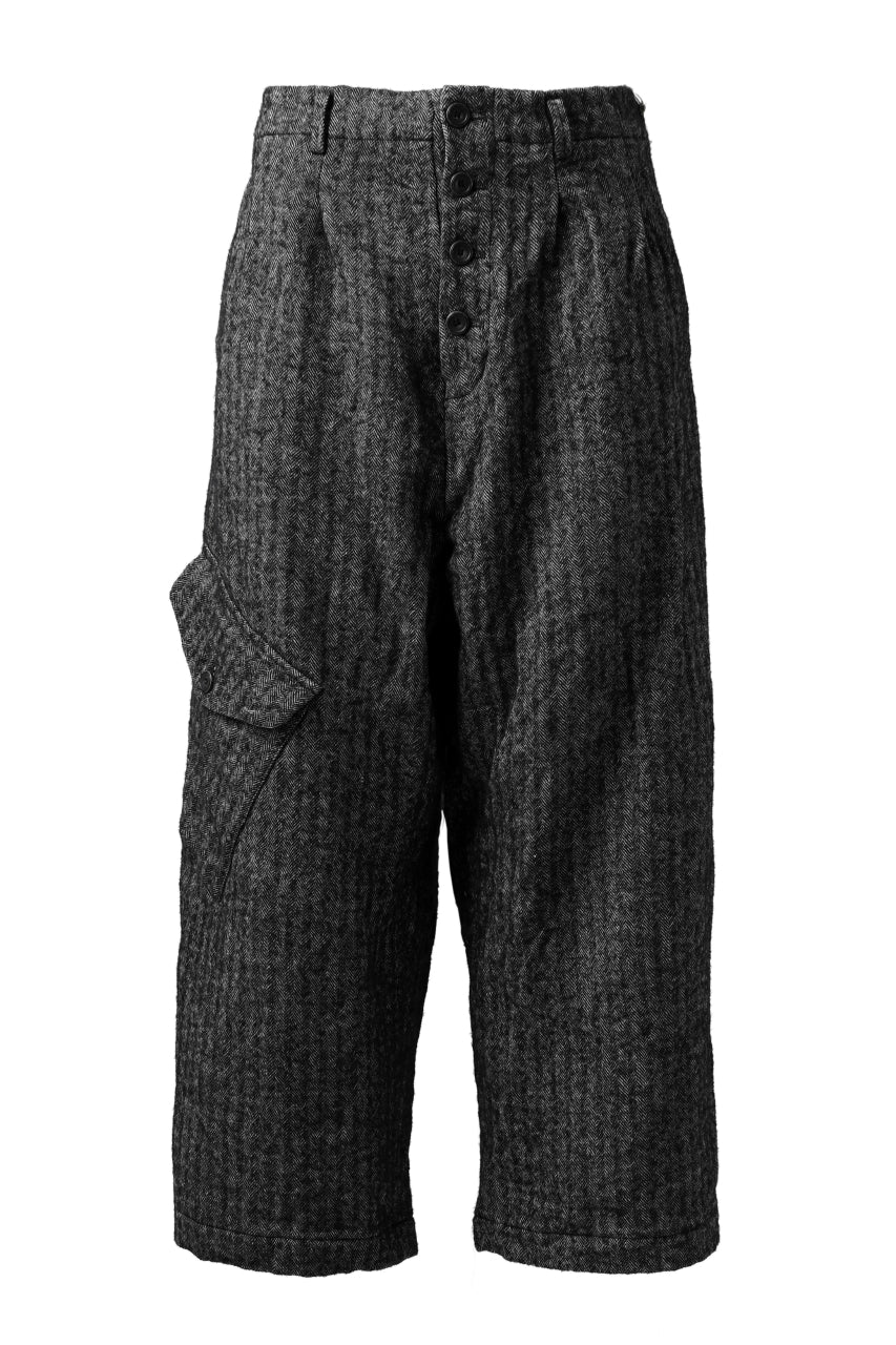 YUTA MATSUOKA buggy trousers / wool linen herringbone (charcoal grey) - Image 17