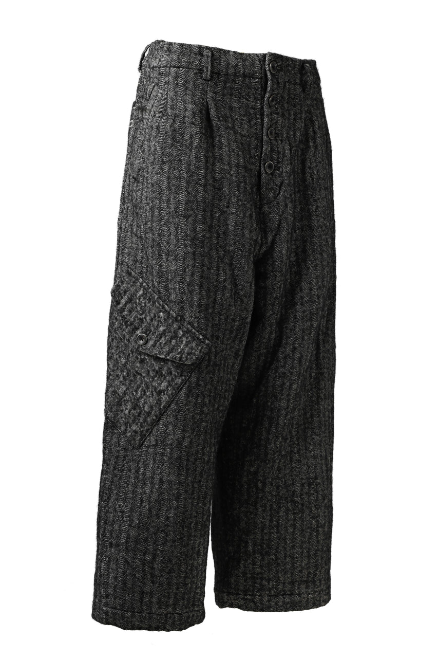 YUTA MATSUOKA buggy trousers / wool linen herringbone (charcoal grey) - Image 18