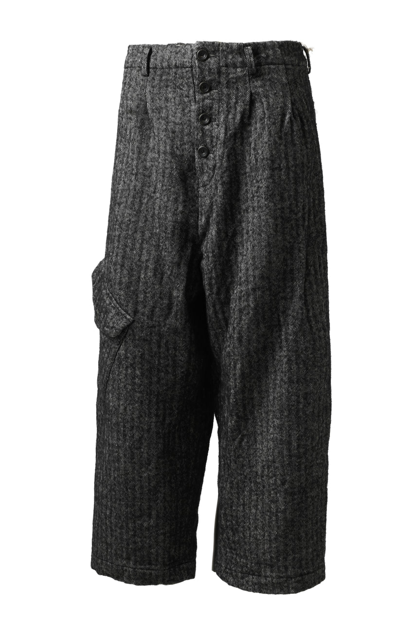 YUTA MATSUOKA buggy trousers / wool linen herringbone (charcoal grey) - Image 19