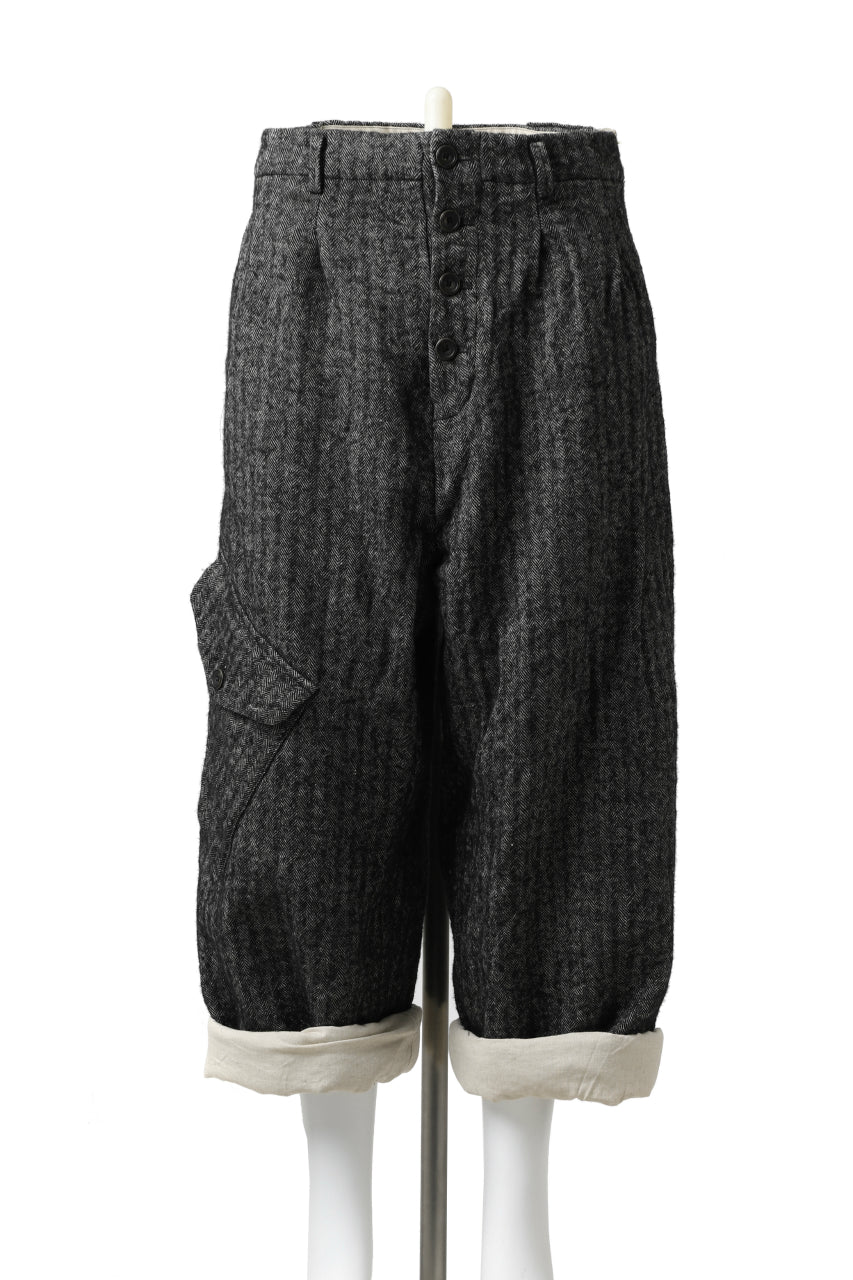 YUTA MATSUOKA buggy trousers / wool linen herringbone (charcoal grey) - Image 20