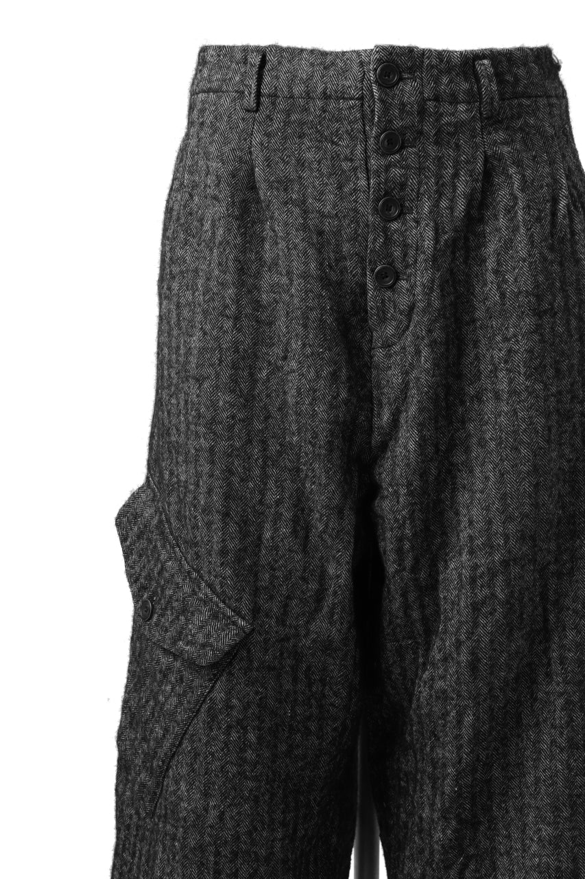 YUTA MATSUOKA buggy trousers / wool linen herringbone (charcoal grey) - Image 21