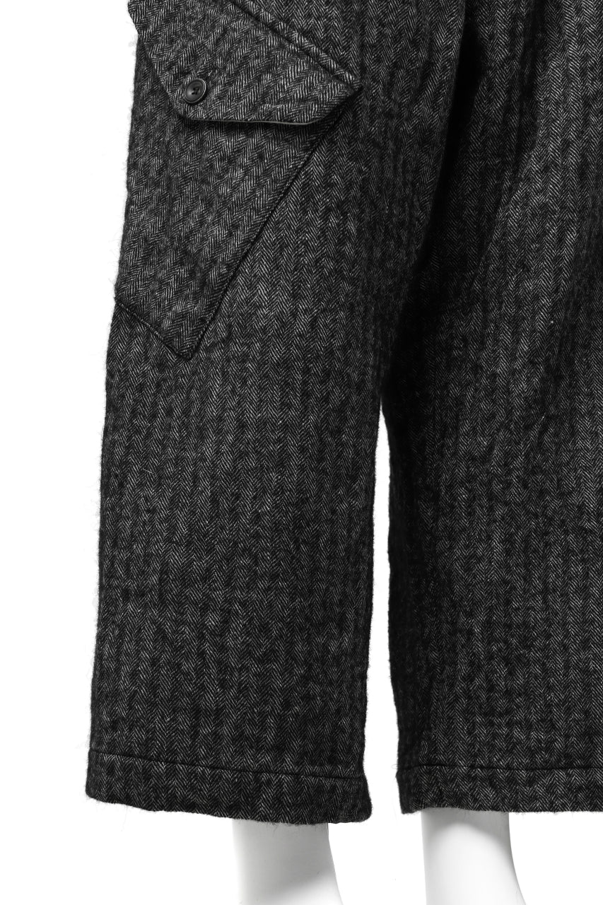 YUTA MATSUOKA buggy trousers / wool linen herringbone (charcoal grey) - Image 23