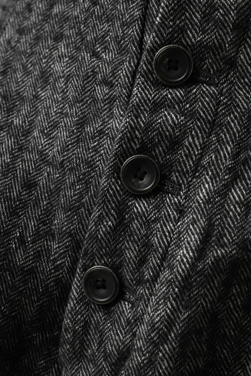 YUTA MATSUOKA buggy trousers / wool linen herringbone (charcoal grey) - Image 28