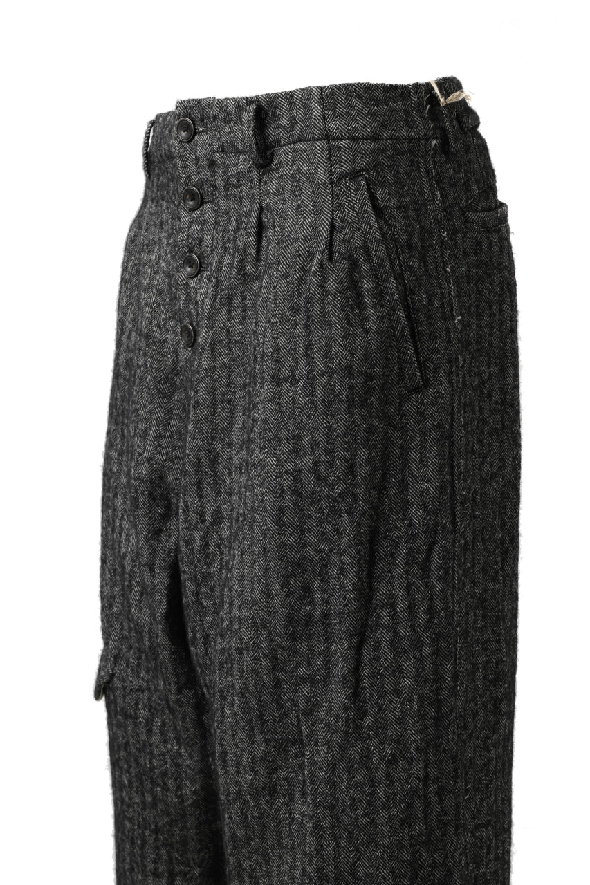 YUTA MATSUOKA buggy trousers / wool linen herringbone (charcoal grey) - Image 29
