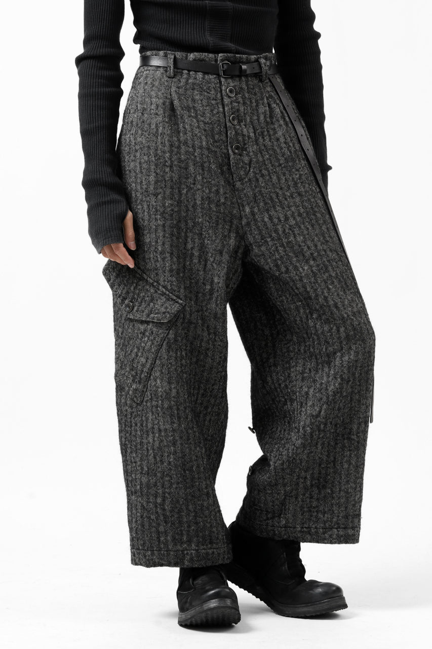 YUTA MATSUOKA buggy trousers / wool linen herringbone (charcoal grey) - Image 7