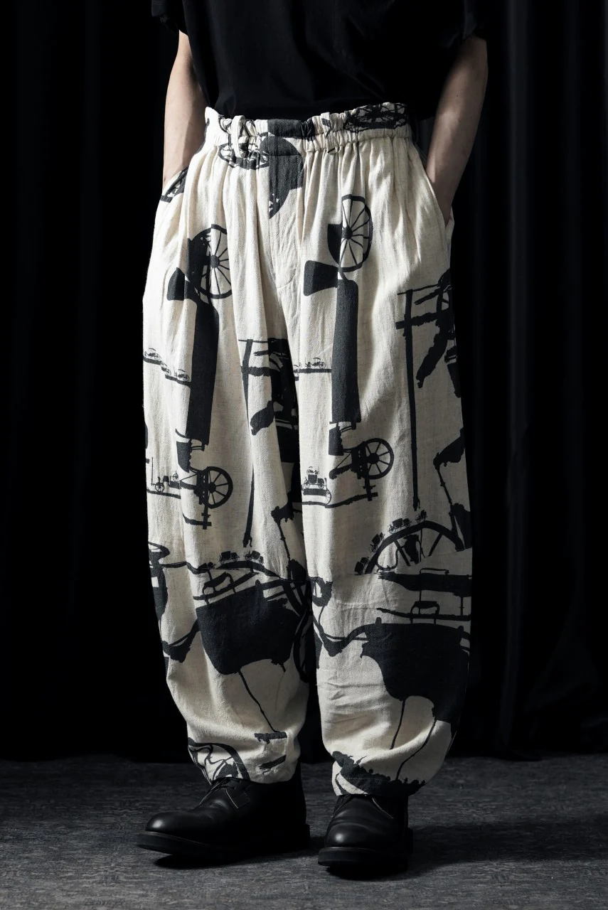 YUTA MATSUOKA circle pants / antique wagon print (ecru/print) - Image 3