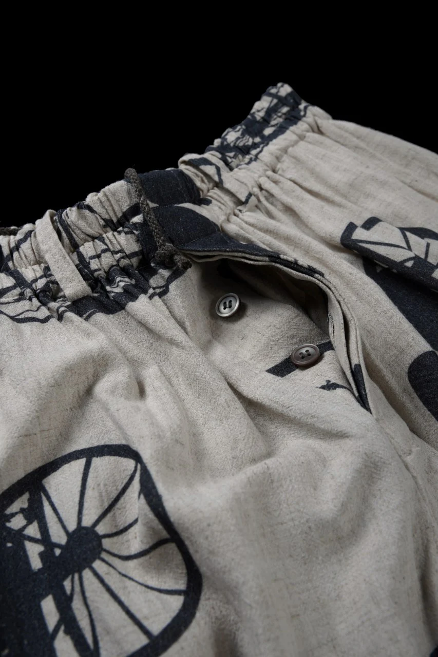 YUTA MATSUOKA circle pants / antique wagon print (ecru/print) - Image 9