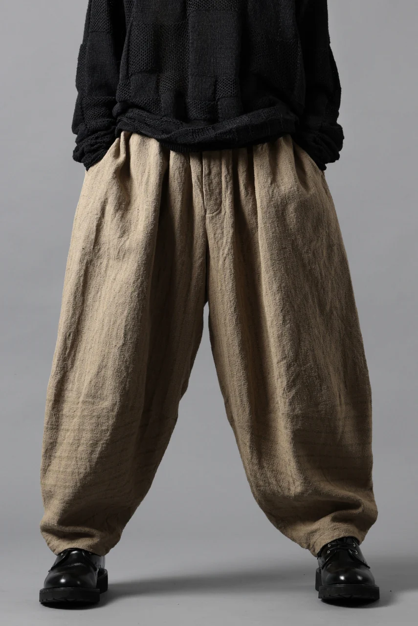 YUTA MATSUOKA circle pants / silk linen dobby stripe (camel) - Image 14