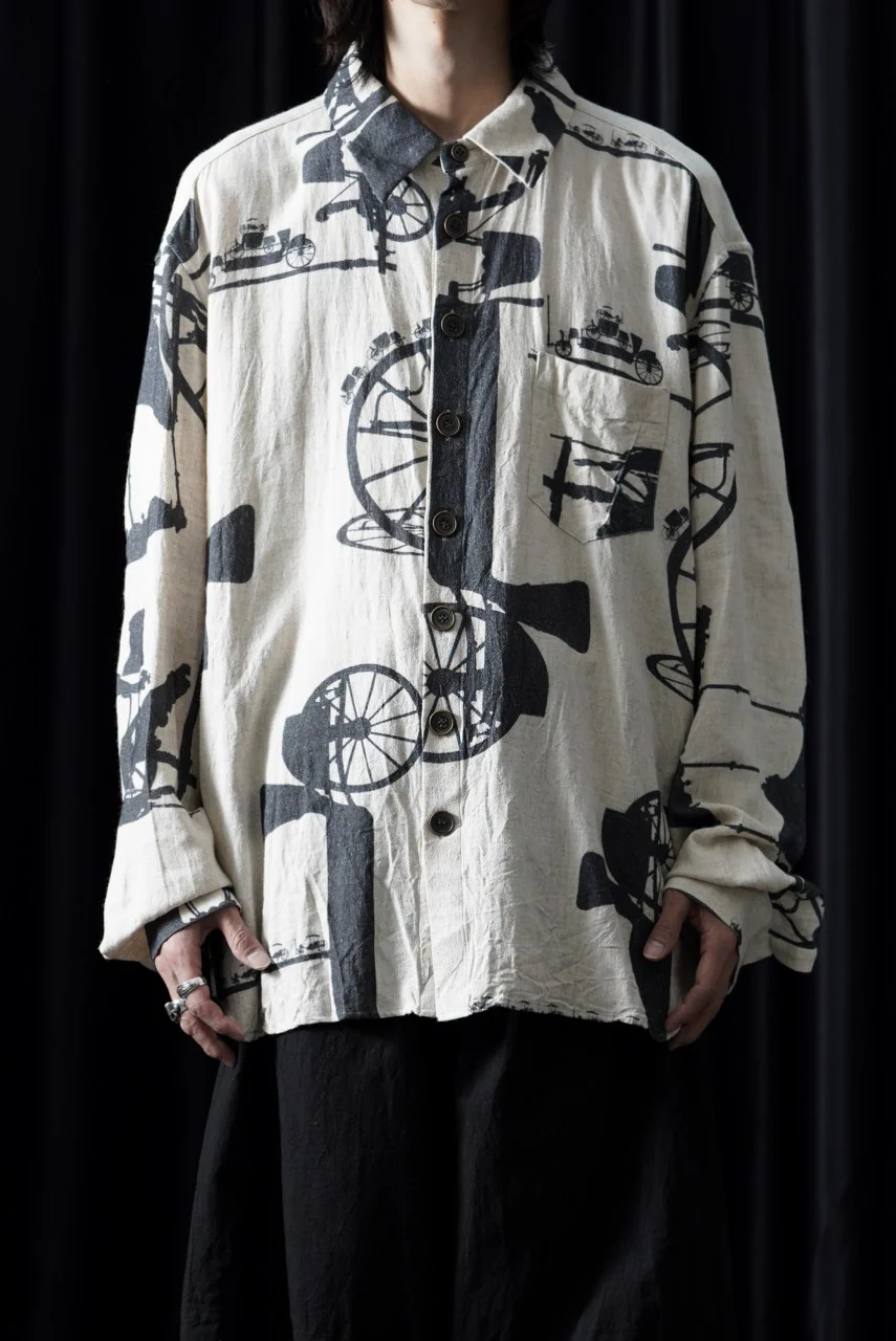 YUTA MATSUOKA classic shirt / antique wagon print (ecru/print) - Image 3