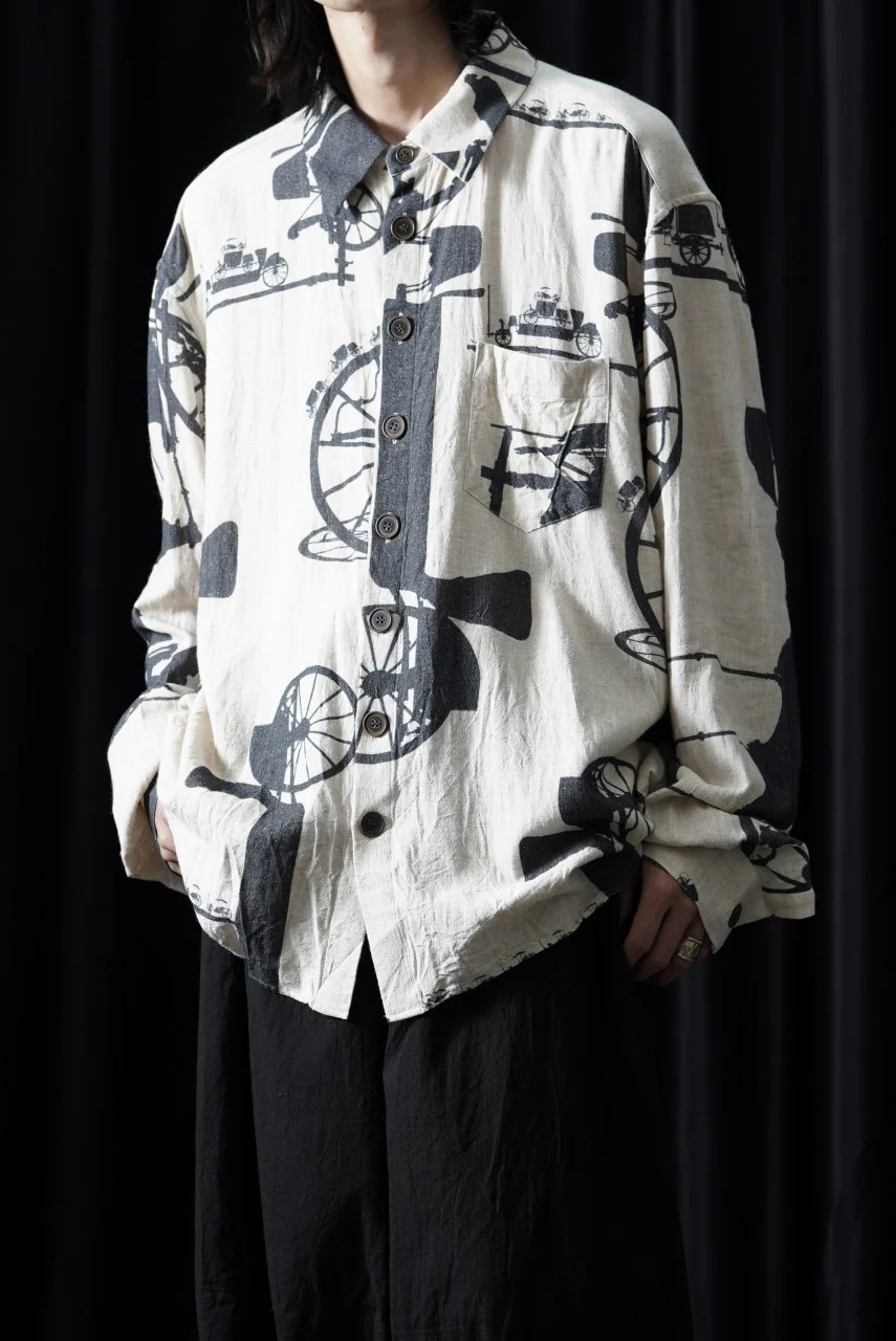 YUTA MATSUOKA classic shirt / antique wagon print (ecru/print) - Image 4
