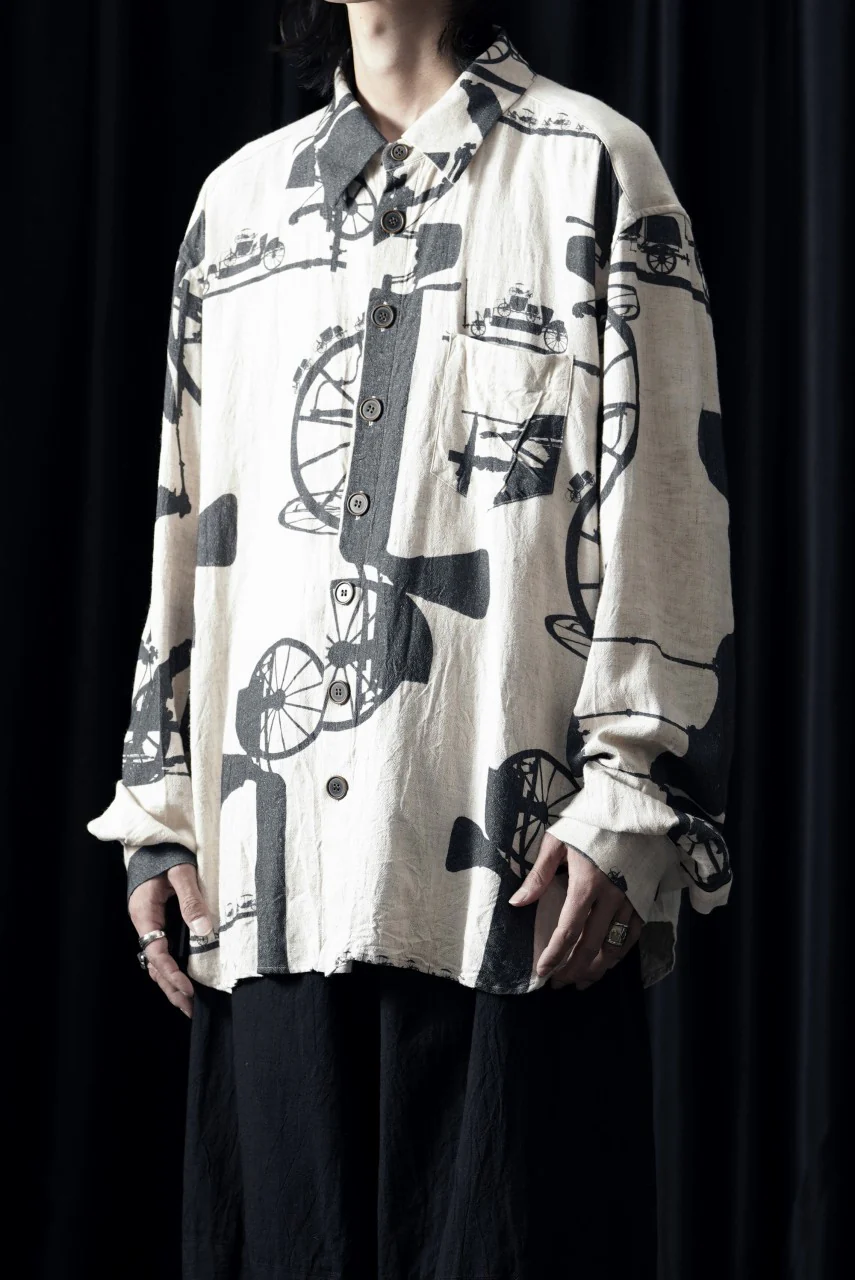 YUTA MATSUOKA classic shirt / antique wagon print (ecru/print) - Image 6