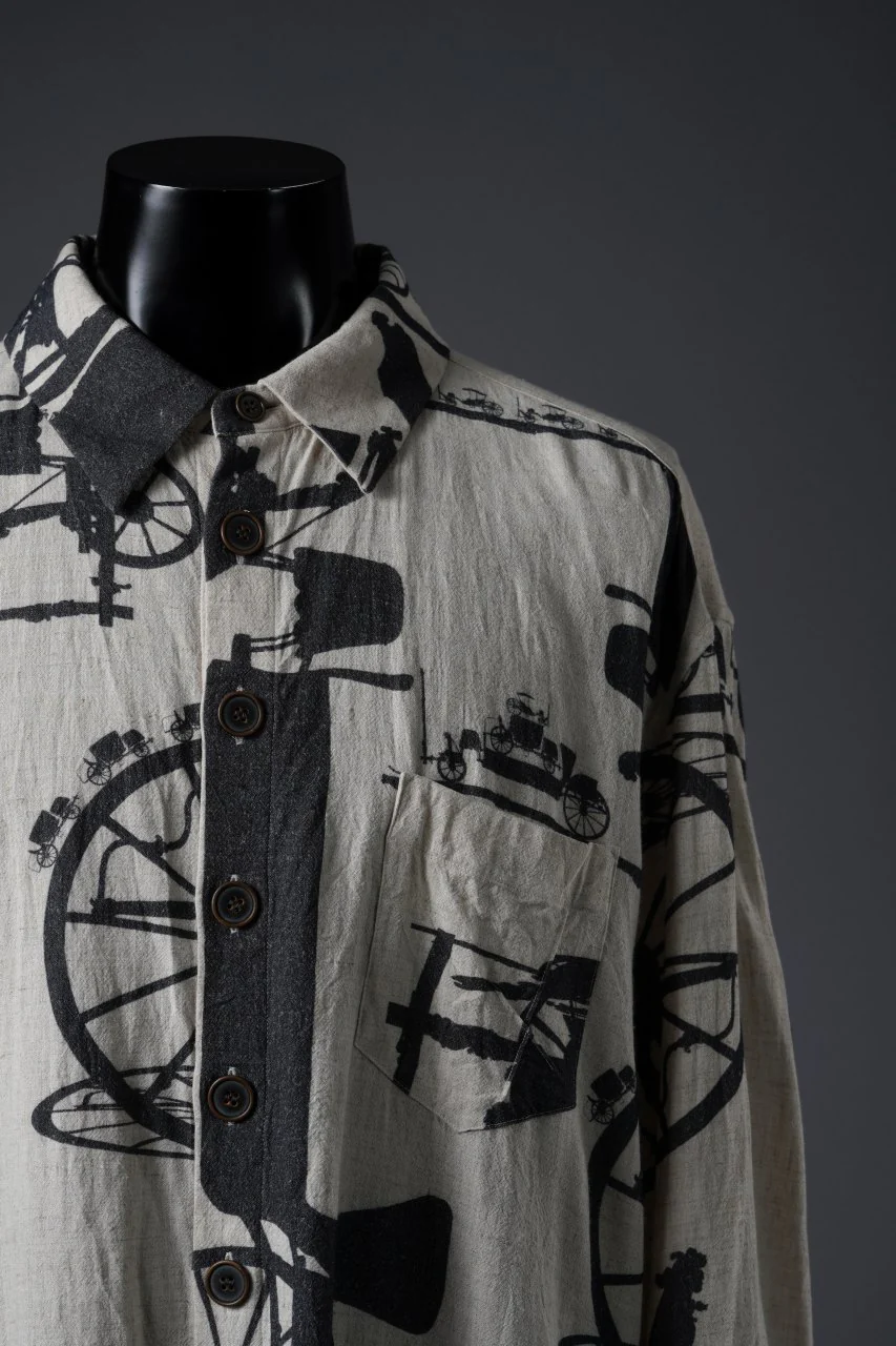 YUTA MATSUOKA classic shirt / antique wagon print (ecru/print) - Image 7