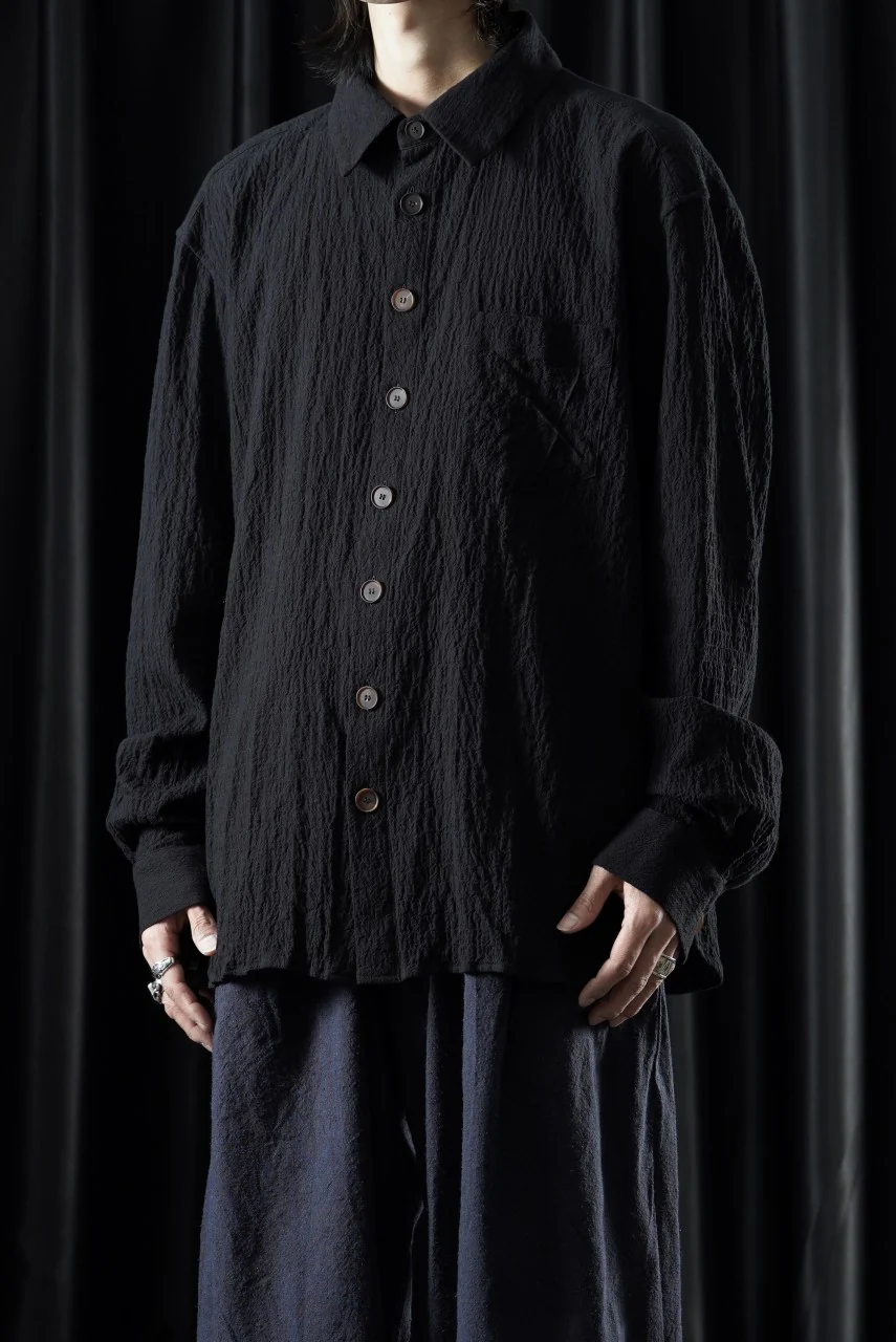 YUTA MATSUOKA classic shirt / shirring lawn (black) - Image 9