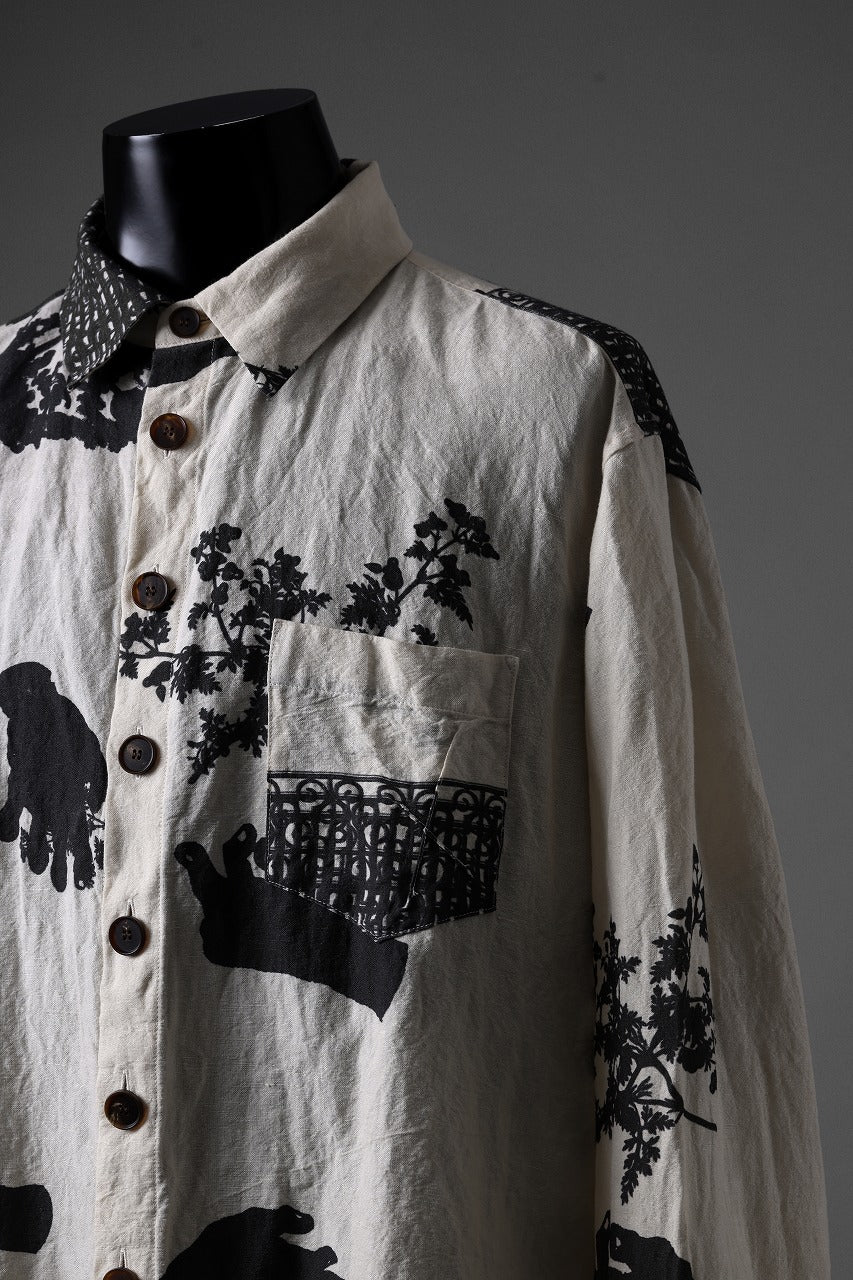 YUTA MATSUOKA classic shirt / washer cotton linen antique print (ecru) - Image 11