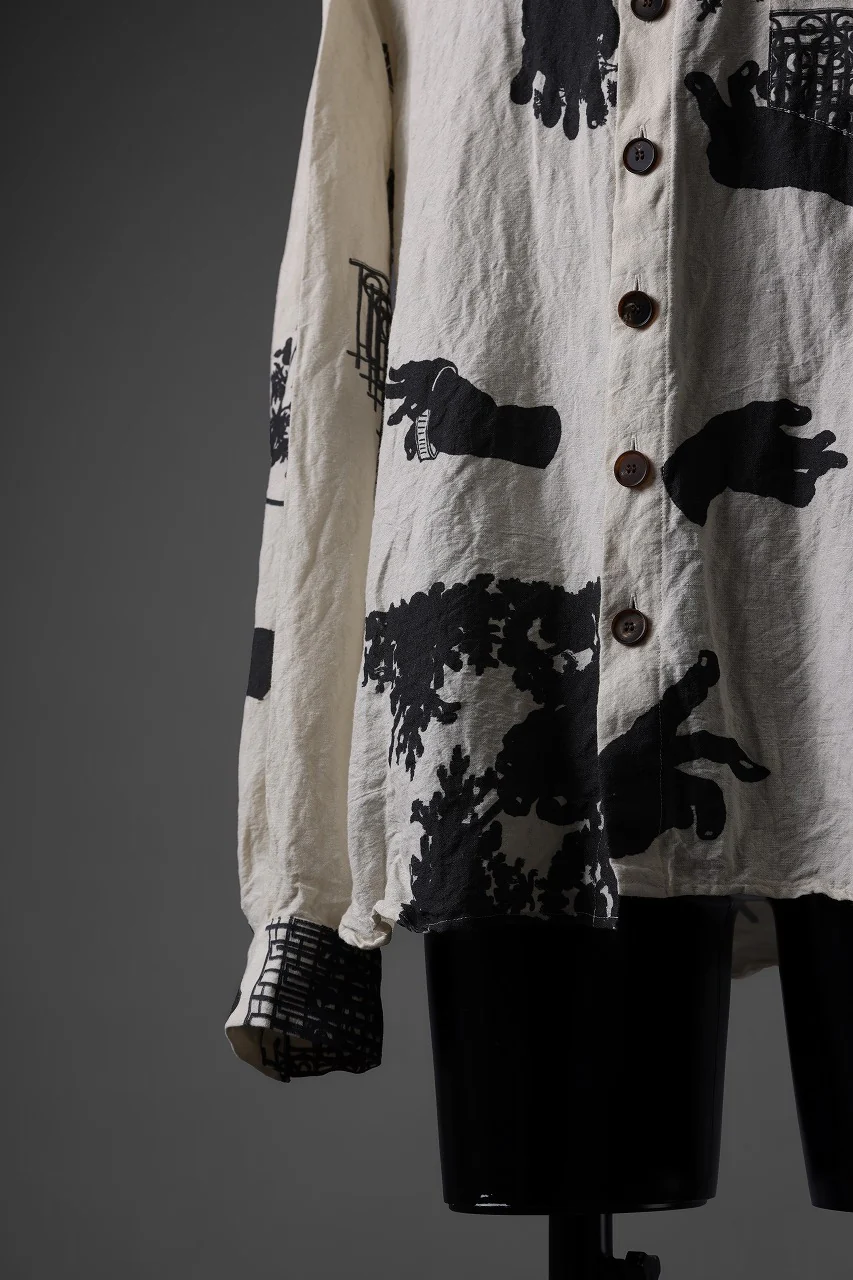YUTA MATSUOKA classic shirt / washer cotton linen antique print (ecru) - Image 12