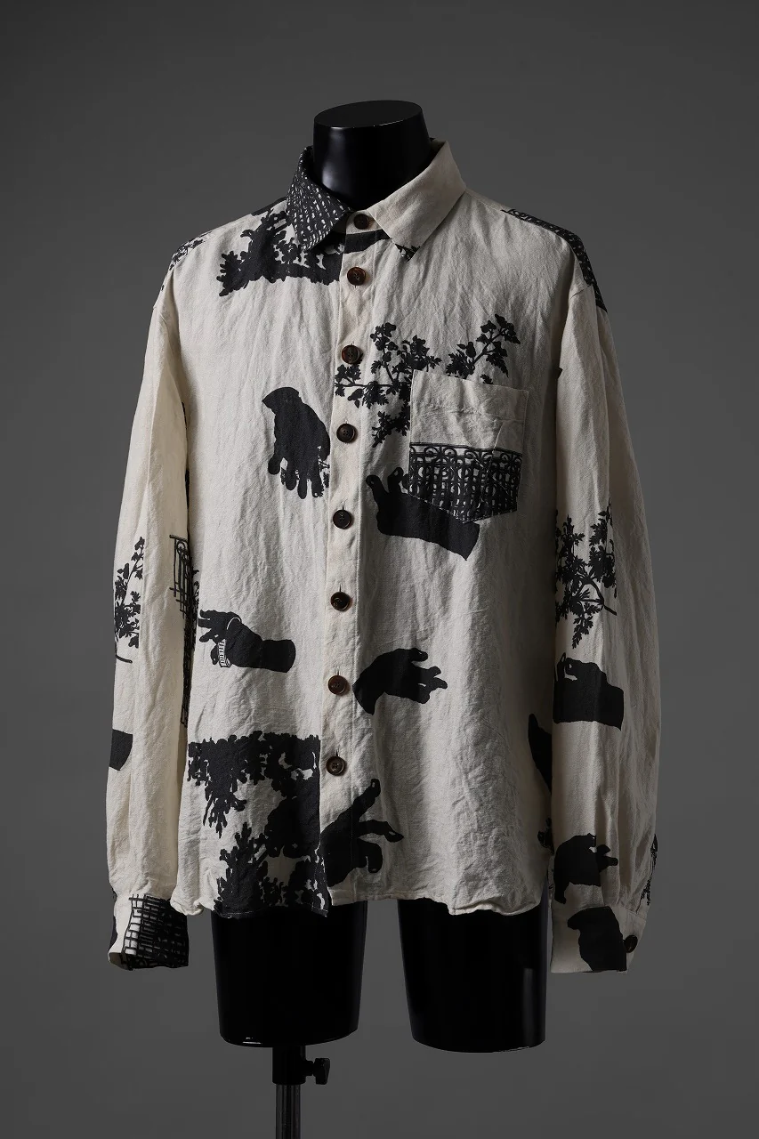 YUTA MATSUOKA classic shirt / washer cotton linen antique print (ecru) - Image 2