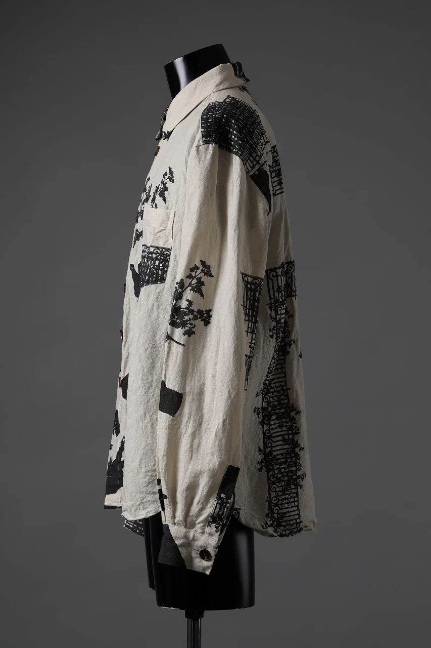 YUTA MATSUOKA classic shirt / washer cotton linen antique print (ecru) - Image 3