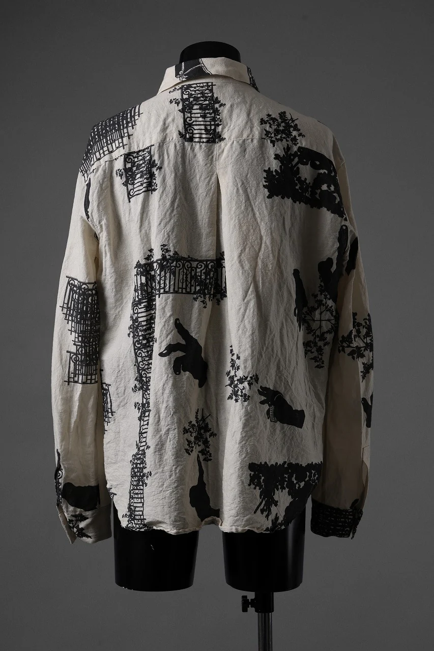 YUTA MATSUOKA classic shirt / washer cotton linen antique print (ecru) - Image 4