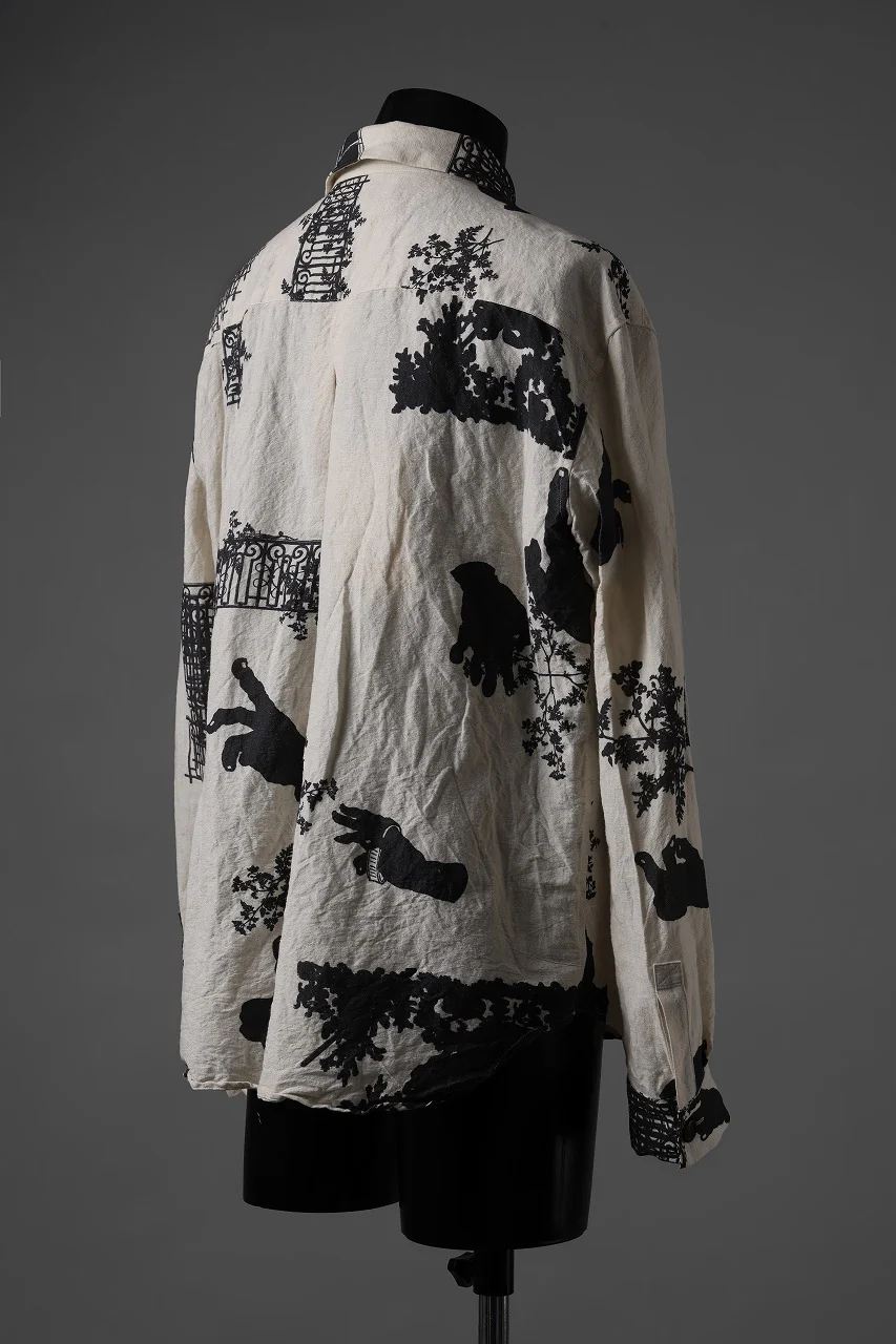 YUTA MATSUOKA classic shirt / washer cotton linen antique print (ecru) - Image 5