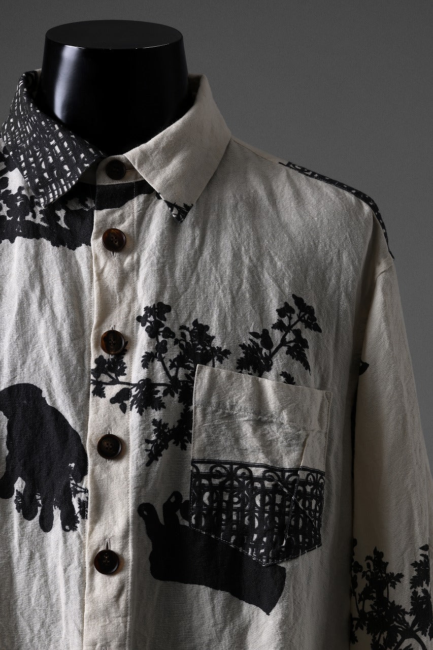 YUTA MATSUOKA classic shirt / washer cotton linen antique print (ecru) - Image 6