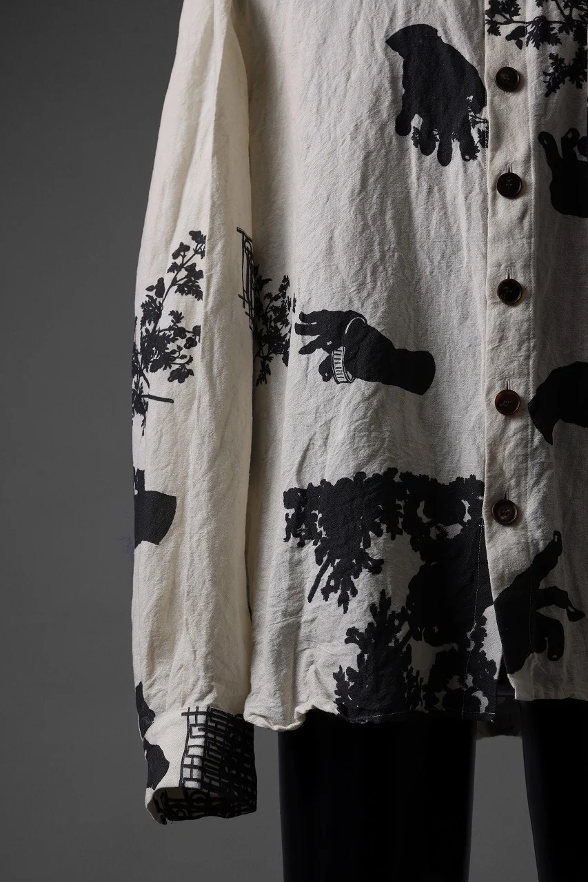 YUTA MATSUOKA classic shirt / washer cotton linen antique print (ecru) - Image 7