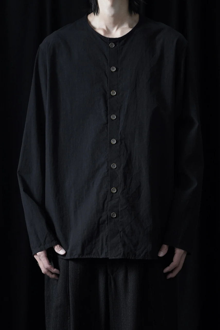 YUTA MATSUOKA collarless shirt / broad cloth cotton (black) - Image 2