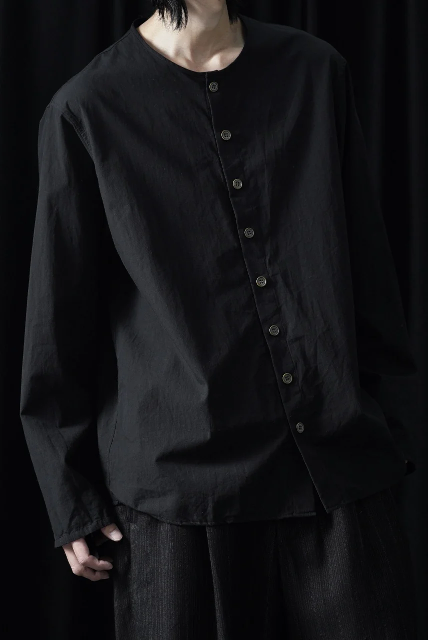 YUTA MATSUOKA collarless shirt / broad cloth cotton (black) - Image 3