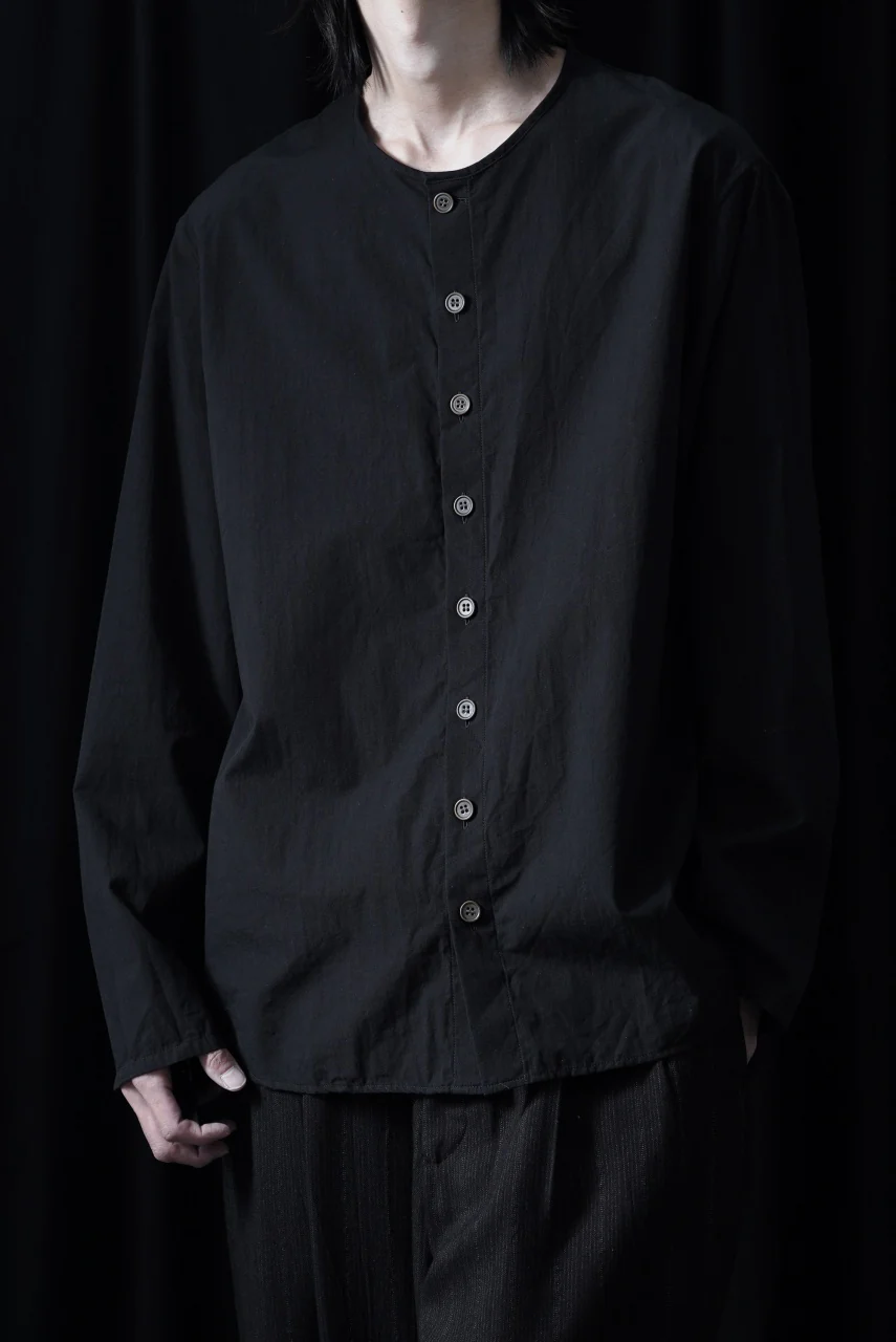 YUTA MATSUOKA collarless shirt / broad cloth cotton (black) - Image 9