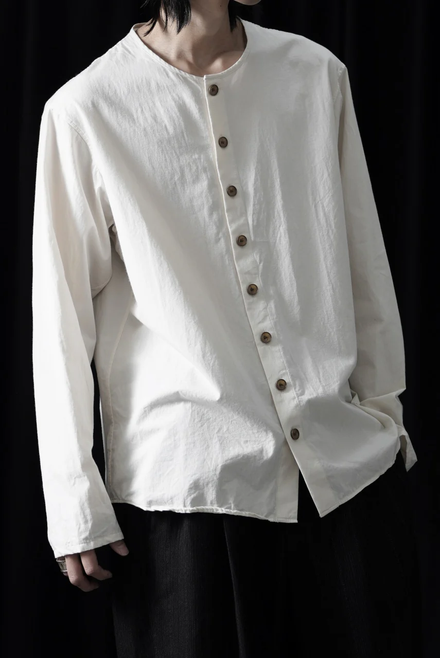 YUTA MATSUOKA collarless shirt / broad cloth cotton (off white) - Image 10