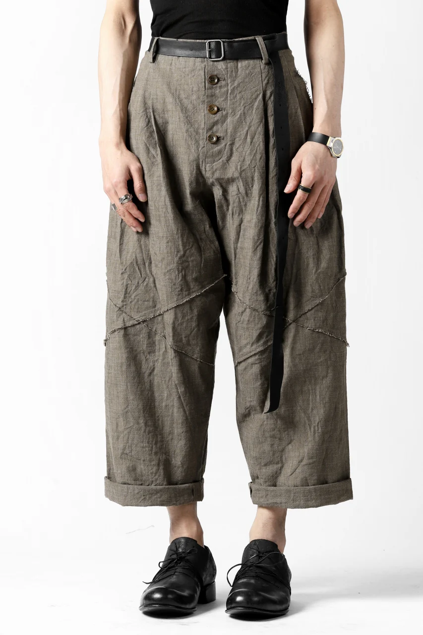 YUTA MATSUOKA cross switch cropped pants / spec dyed canvas (khaki) - Image 3