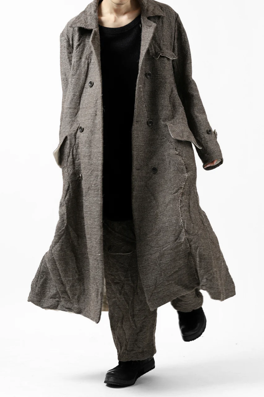 YUTA MATSUOKA double-breasted long coat / primitive wool (brown) - Image 12
