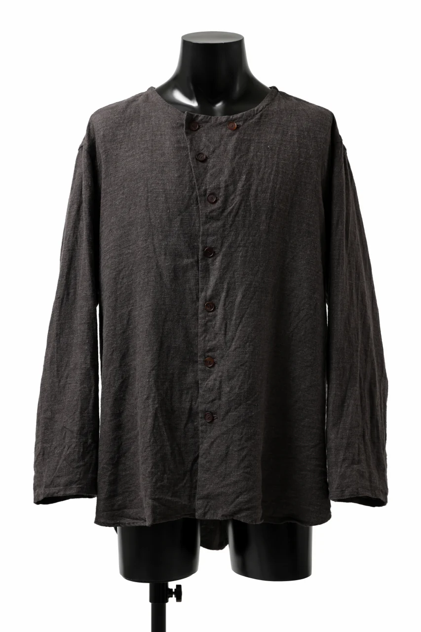 YUTA MATSUOKA exclusive round neck shirt / brushed linen canvas (brown)